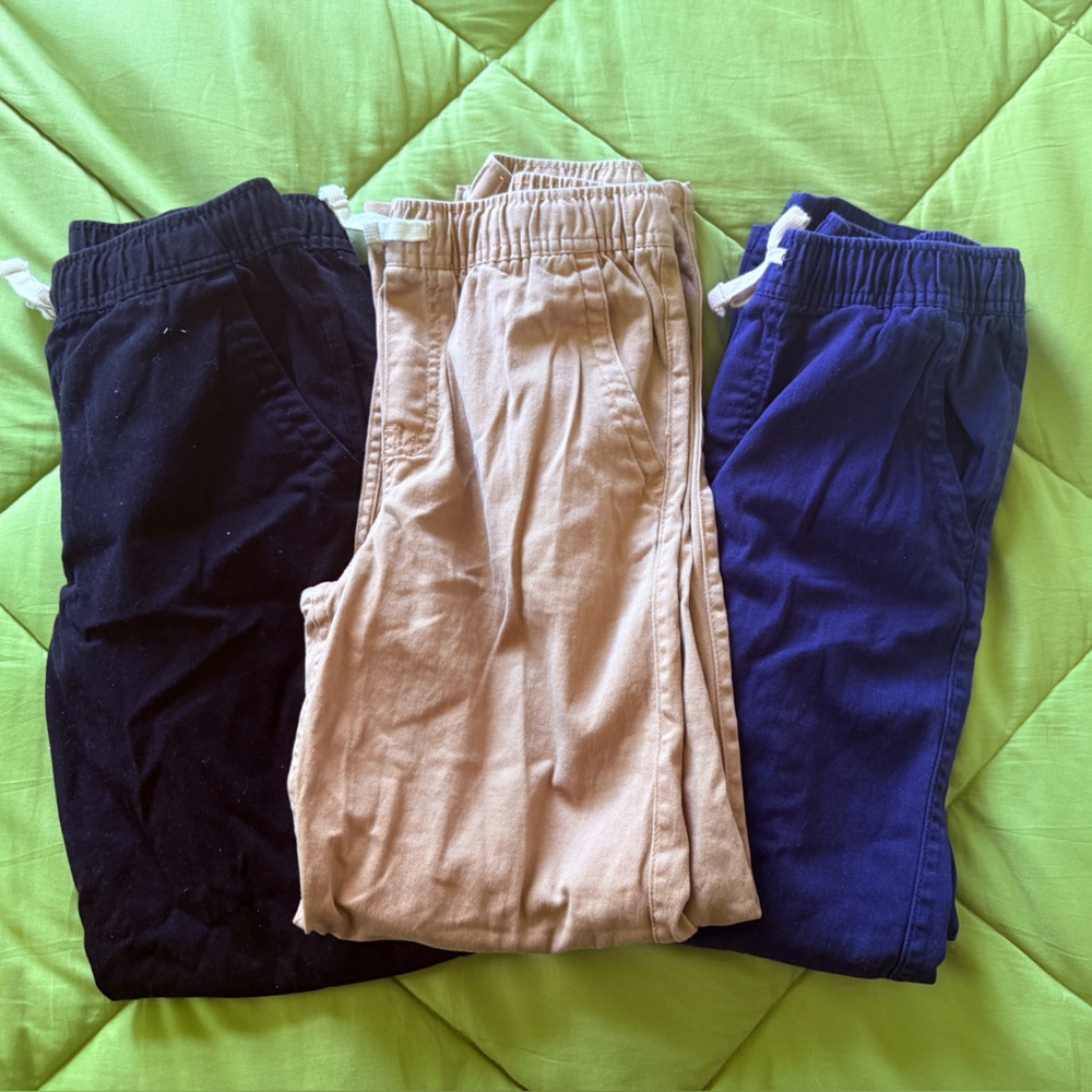 Kids 10/12 Comfortable Elastic Waist Pants - Black, Tan, Blue